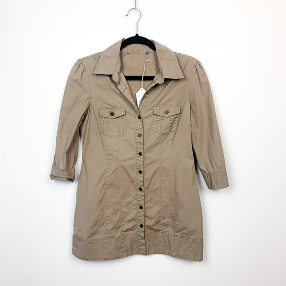 Brown Button-Up Blouse 3/4 Sleeve Length - Picture 1 of 10